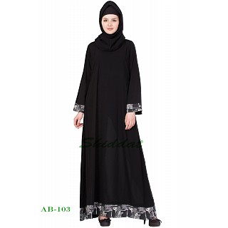 A-line Black color abaya with printed border